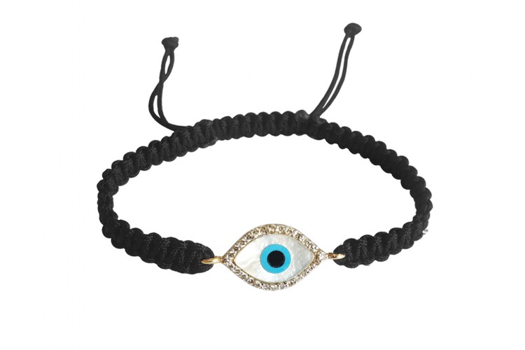 Evil Eye In 14k gold with Diamonds on Adjustable Thread